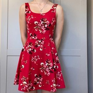 Red floral dress, size small.